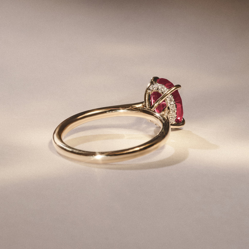 Amora Gem 2.00ct Oval Cut Lab Ruby Hidden Halo Engagement Ring in 18K Yellow Gold