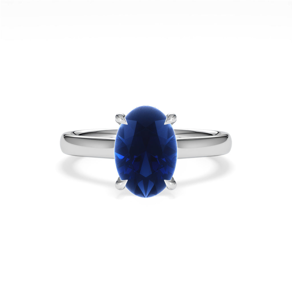 Amora 2.00ct Oval Cut Lab Sapphire Hidden Halo Engagement Ring in 18K White Gold