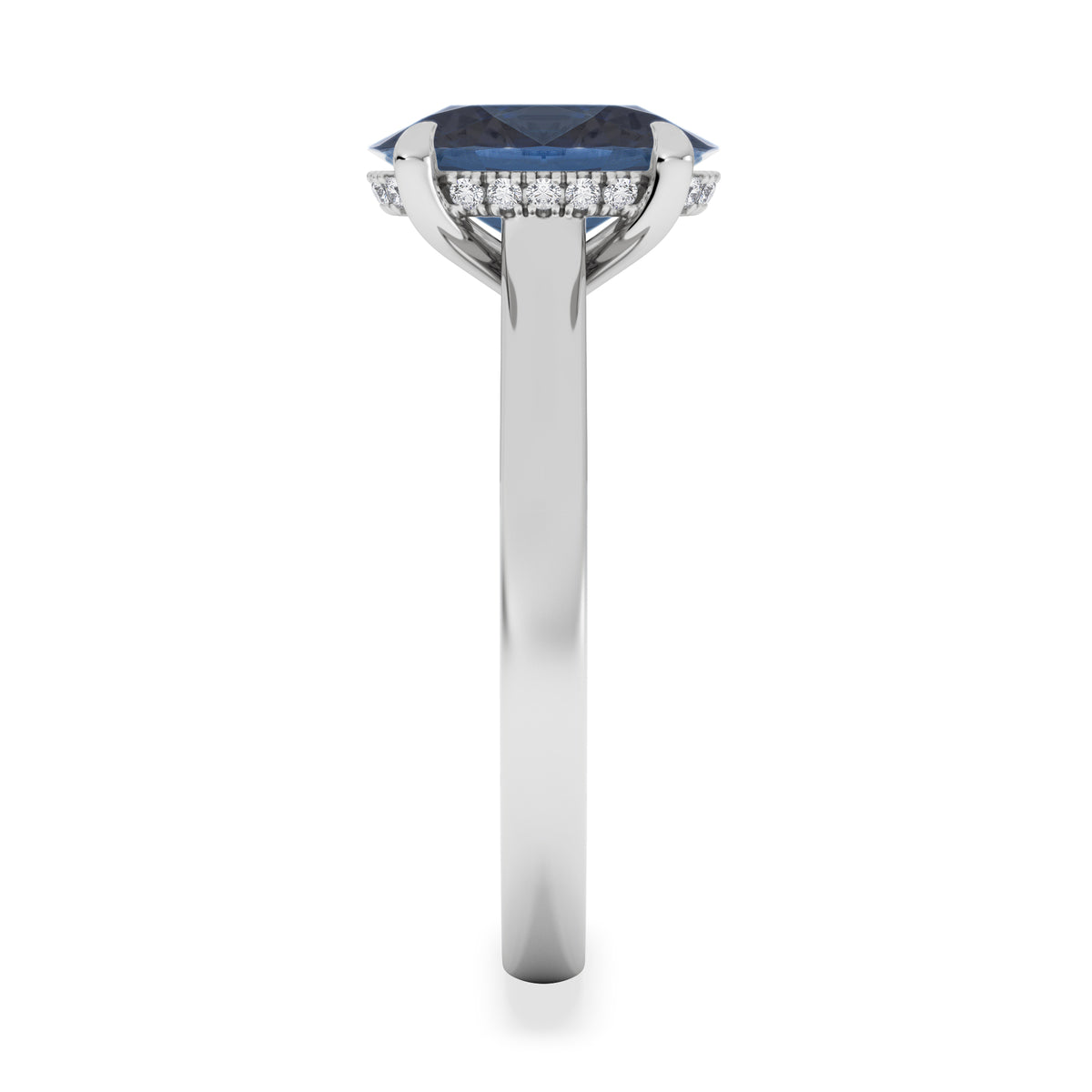 Amora Gem 2.00ct Oval Cut Lab Sapphire Hidden Halo Engagement Ring in 18K White Gold