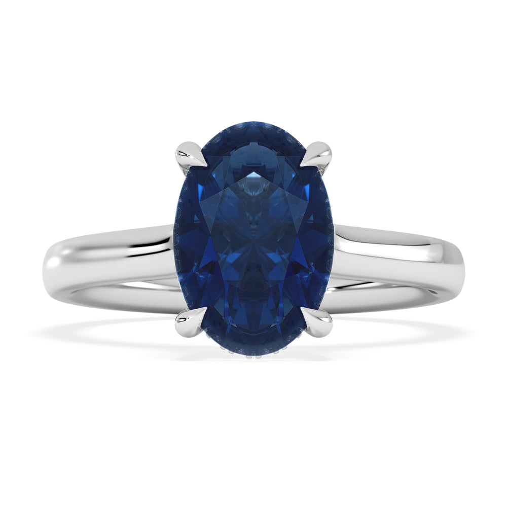 Amora Gem 2.00ct Oval Cut Lab Sapphire Hidden Halo Engagement Ring in 18K White Gold