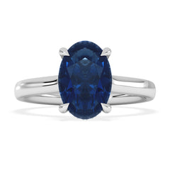 Amora Gem 2.00ct Oval Cut Lab Sapphire Hidden Halo Engagement Ring in 18K White Gold