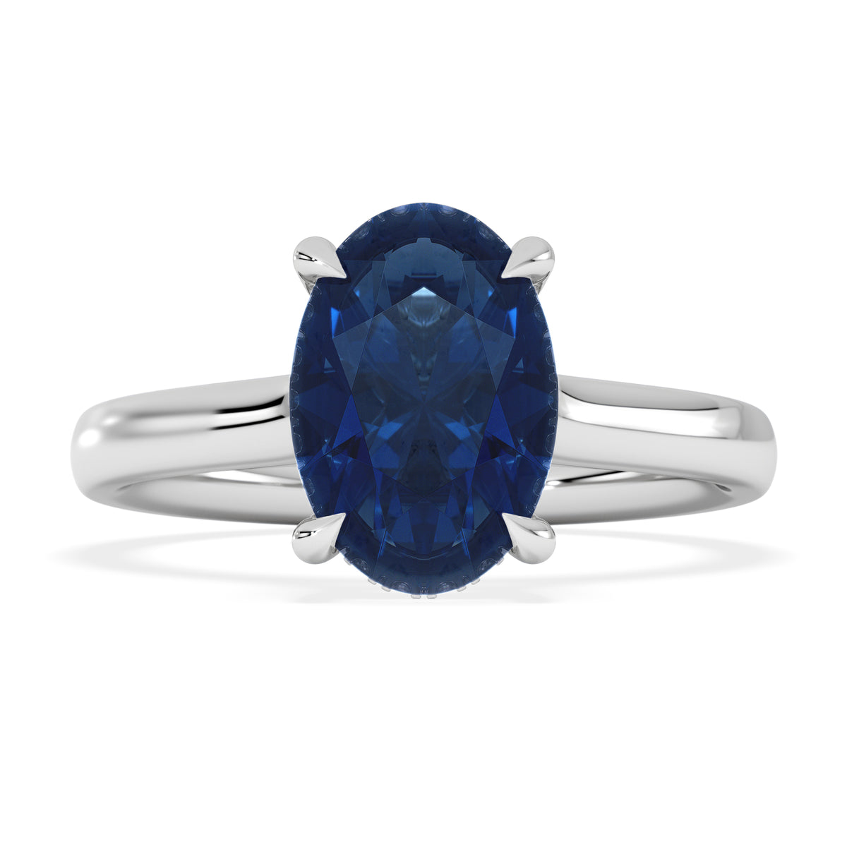 Amora Gem 2.00ct Oval Cut Lab Sapphire Hidden Halo Engagement Ring in 18K White Gold