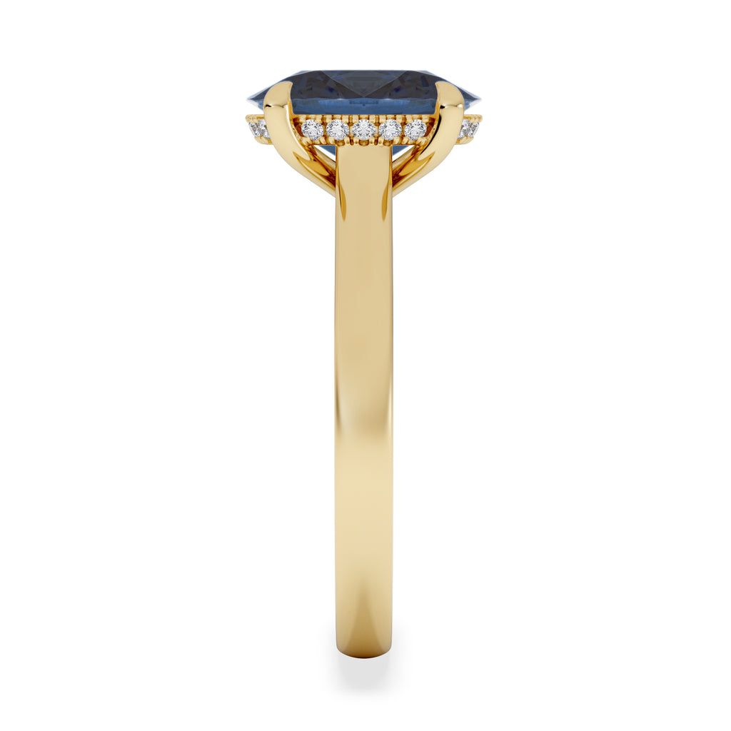 Amora Gem 2.00ct Oval Cut Lab Sapphire Hidden Halo Engagement Ring in 18K Yellow Gold