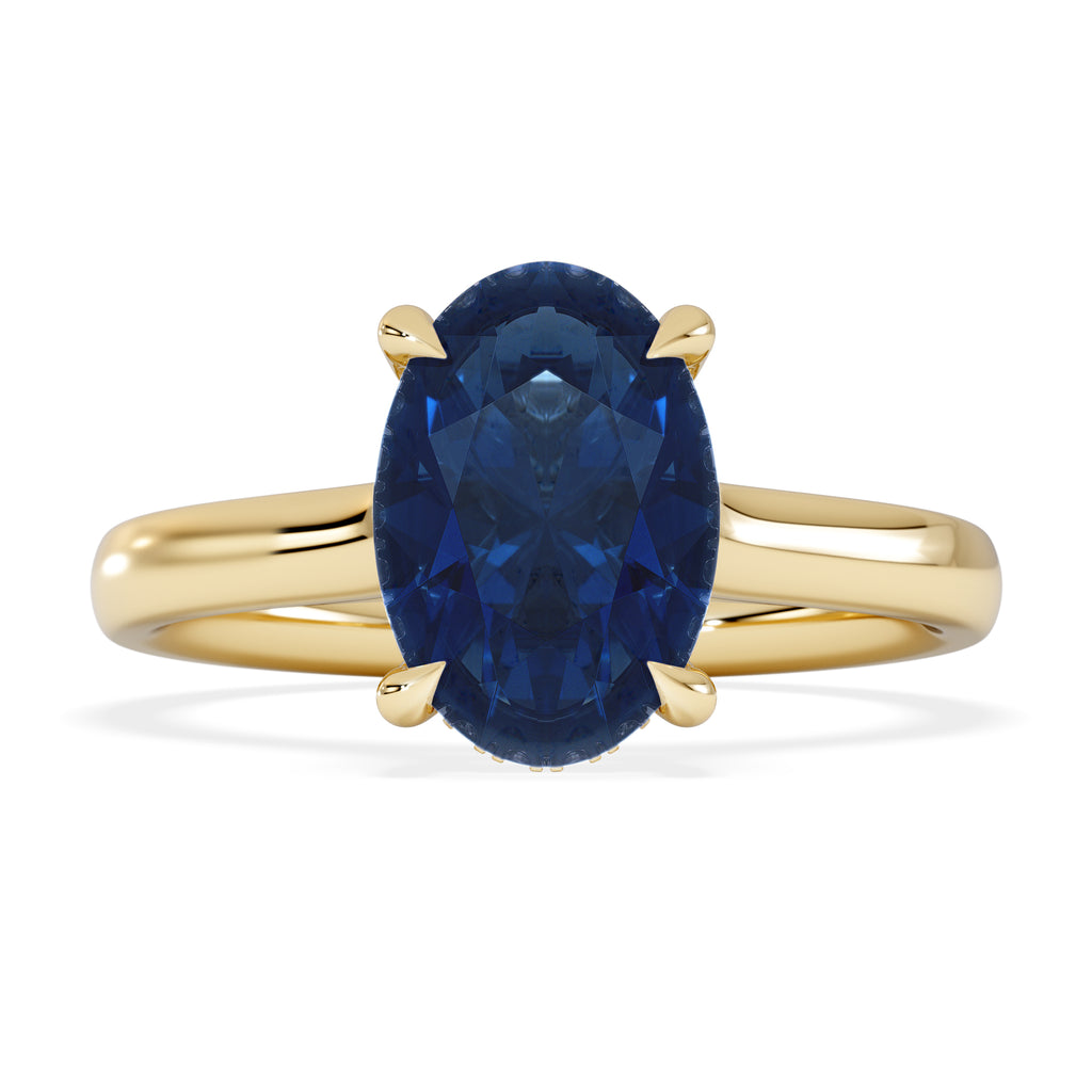 Amora Gem 2.00ct Oval Cut Lab Sapphire Hidden Halo Engagement Ring in 18K Yellow Gold