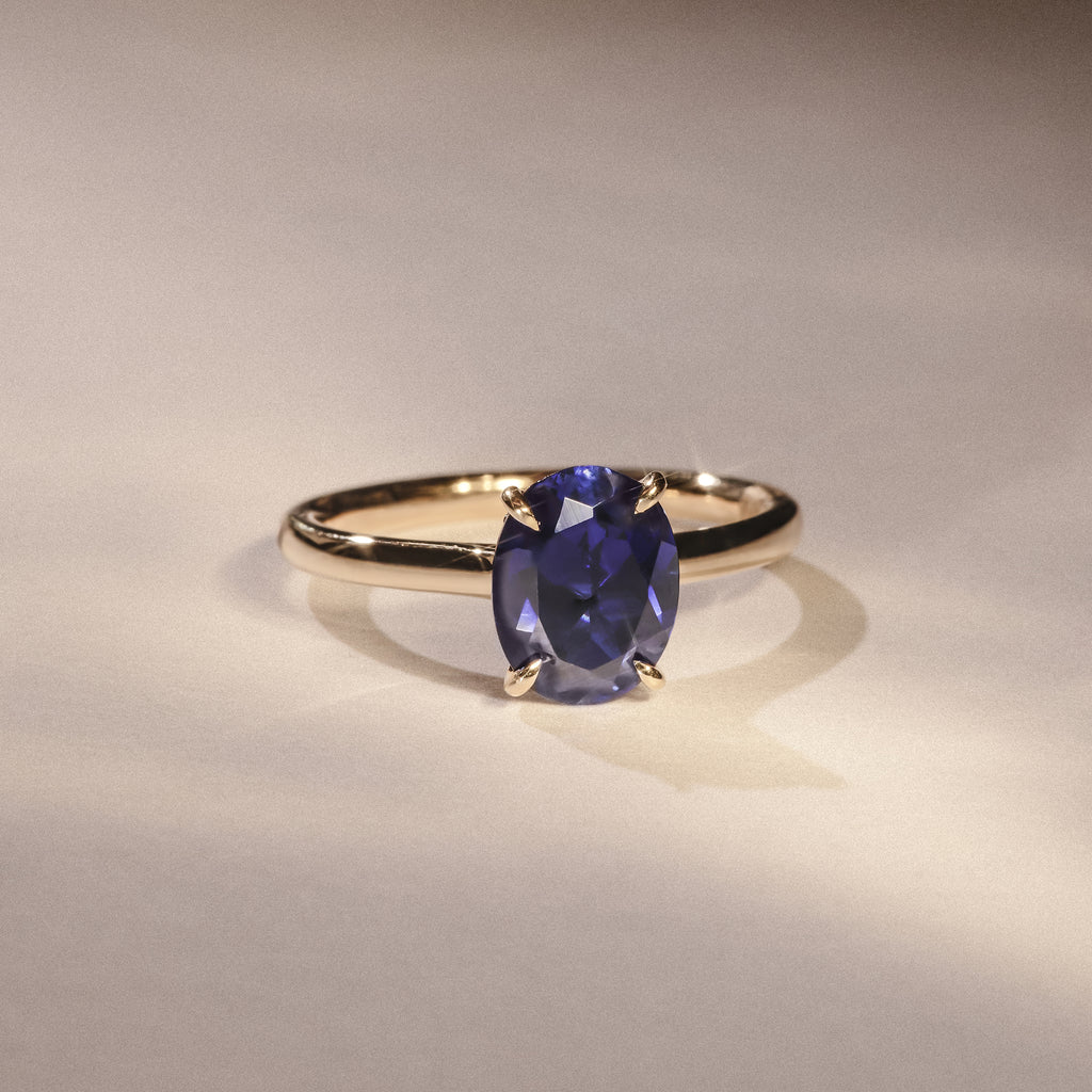 Amora Gem 2.00ct Oval Cut Lab Sapphire Hidden Halo Engagement Ring in 18K Yellow Gold