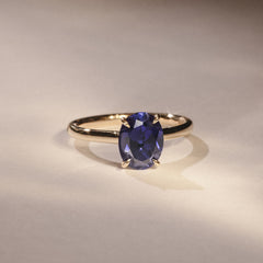 Amora Gem 2.00ct Oval Cut Lab Sapphire Hidden Halo Engagement Ring in 18K Yellow Gold