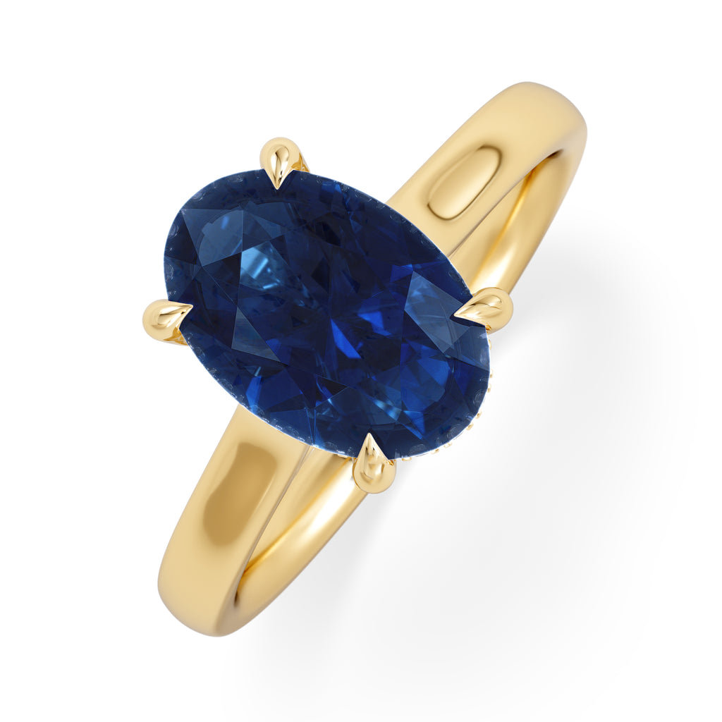 Amora Gem 2.00ct Oval Cut Lab Sapphire Hidden Halo Engagement Ring in 18K Yellow Gold