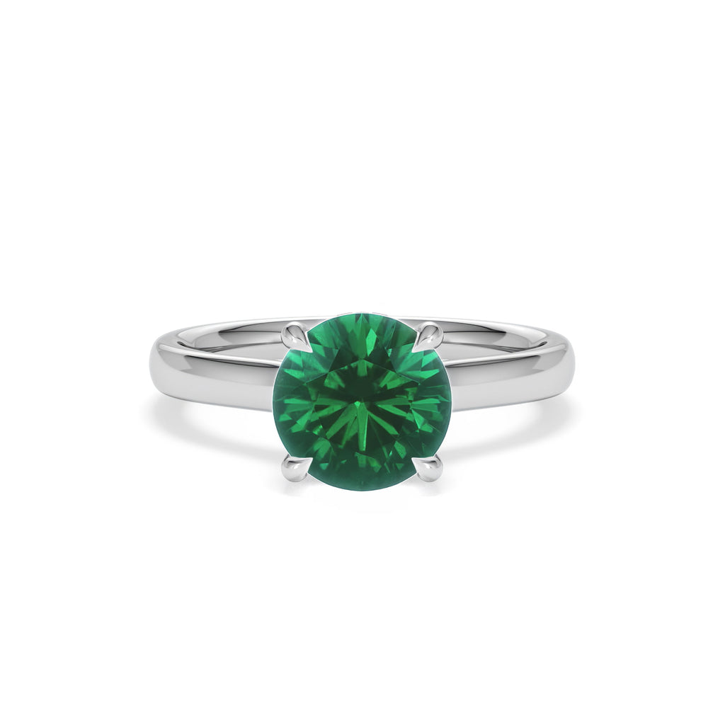 Amora 2.00ct Round Cut Lab Emerald Hidden Halo Engagement Ring in 18K White Gold