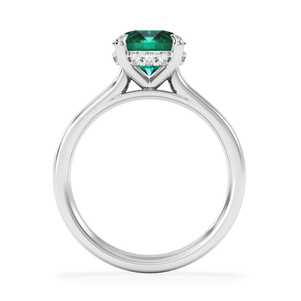 Amora Gem 2.00ct Round Cut Lab Emerald Hidden Halo Engagement Ring in 18K White Gold