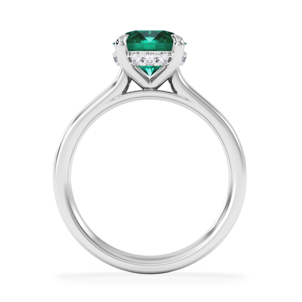 Amora Gem 2.00ct Round Cut Lab Emerald Hidden Halo Engagement Ring in 18K White Gold