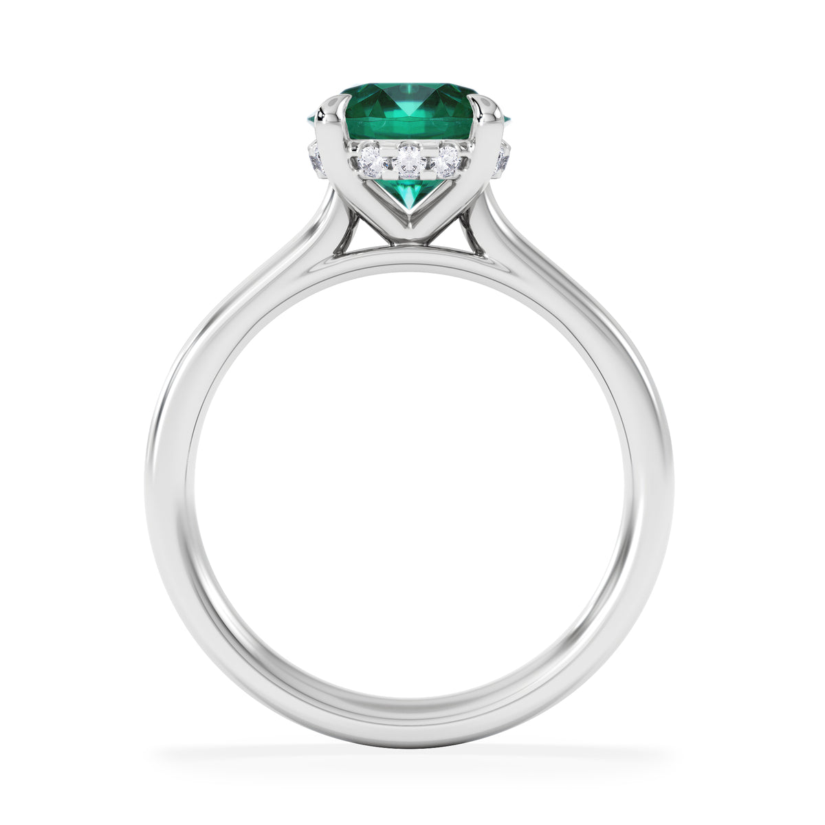 Amora Gem 2.00ct Round Cut Lab Emerald Hidden Halo Engagement Ring in 18K White Gold