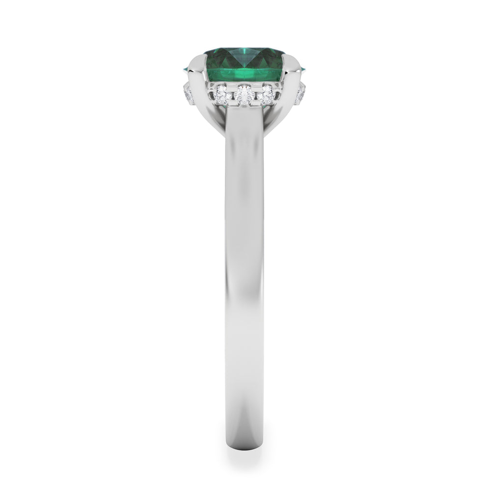 Amora Gem 2.00ct Round Cut Lab Emerald Hidden Halo Engagement Ring in 18K White Gold
