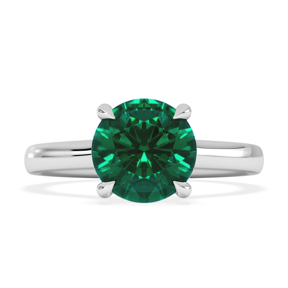 Amora Gem 2.00ct Round Cut Lab Emerald Hidden Halo Engagement Ring in 18K White Gold