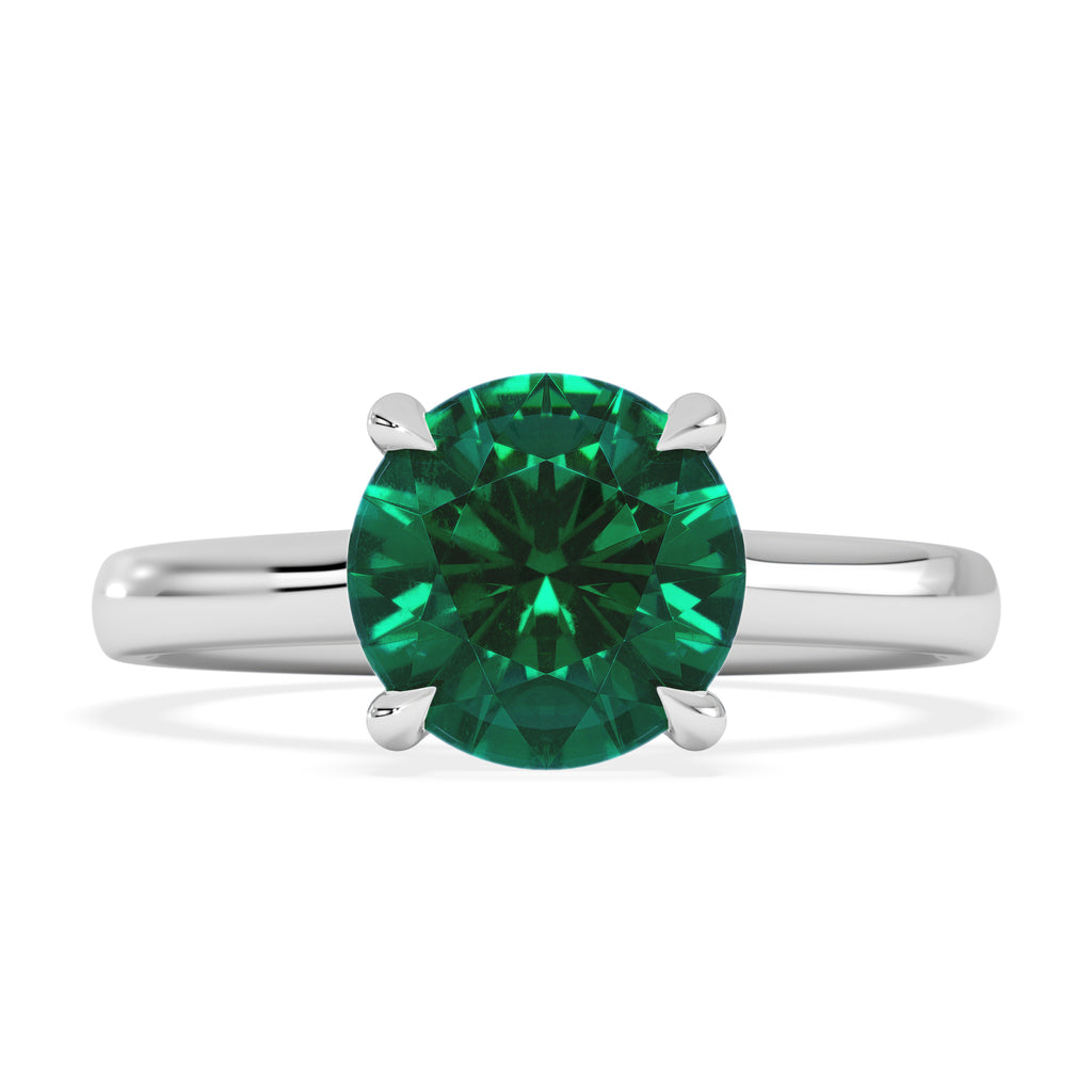 Amora Gem 2.00ct Round Cut Lab Emerald Hidden Halo Engagement Ring in 18K White Gold
