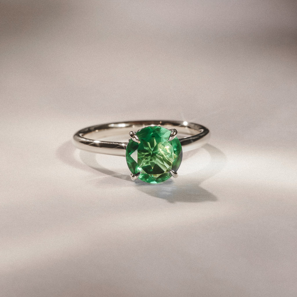 Amora Gem 2.00ct Round Cut Lab Emerald Hidden Halo Engagement Ring in 18K White Gold