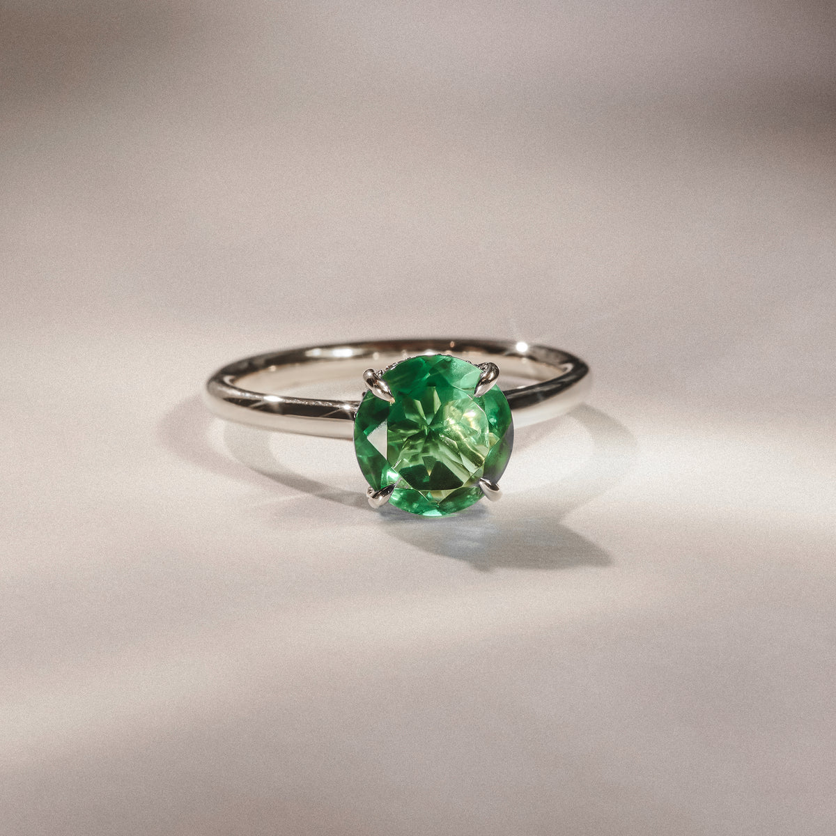 Amora Gem 2.00ct Round Cut Lab Emerald Hidden Halo Engagement Ring in 18K White Gold