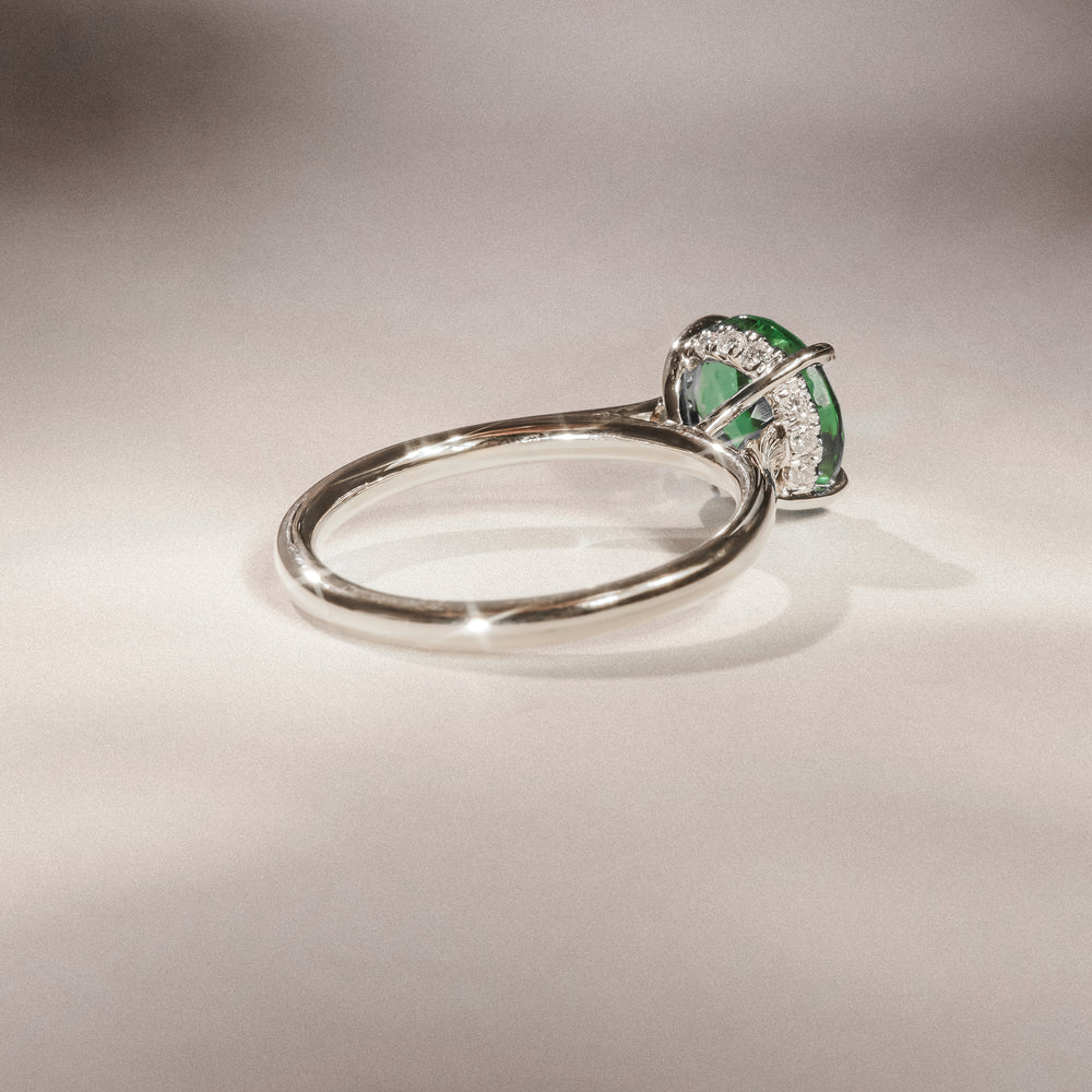 Amora Gem 2.00ct Round Cut Lab Emerald Hidden Halo Engagement Ring in 18K White Gold