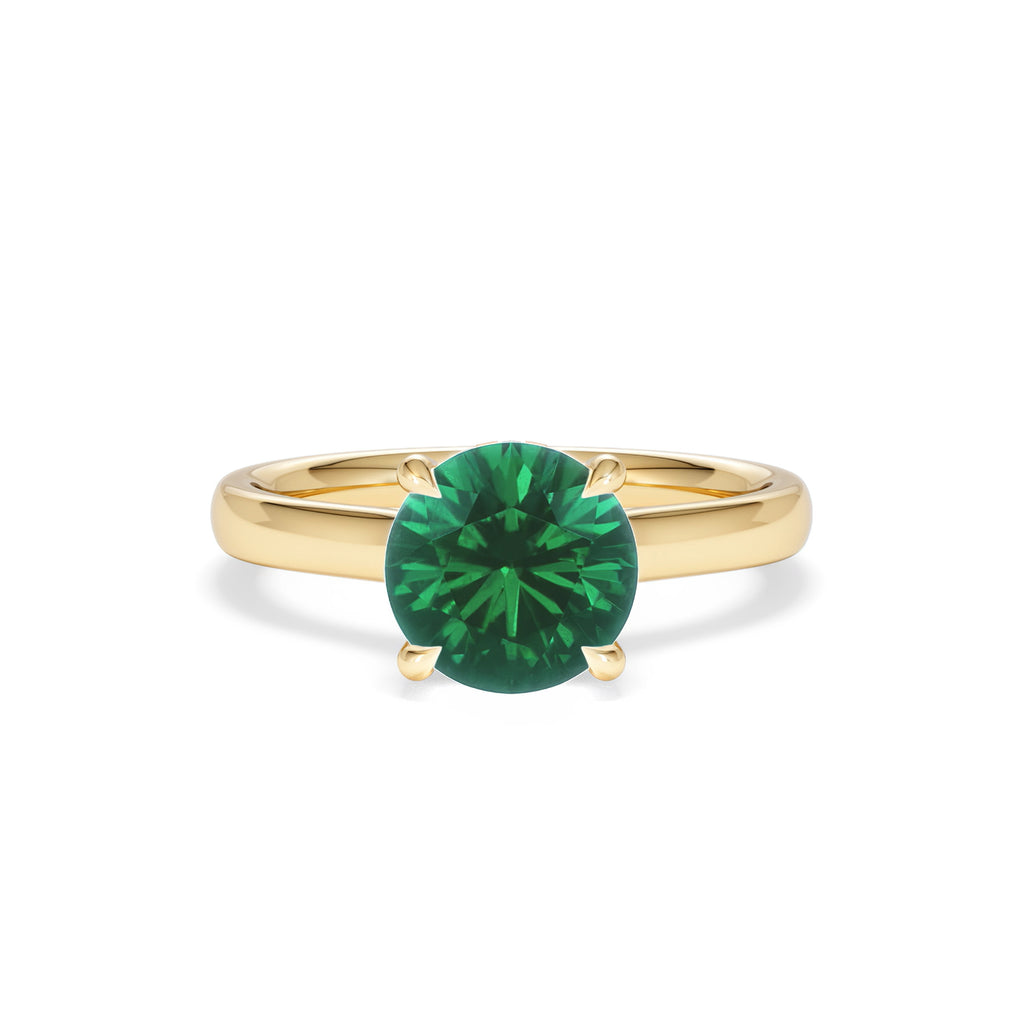Amora 2.00ct Round Cut Lab Emerald Hidden Halo Engagement Ring in 18K Yellow Gold