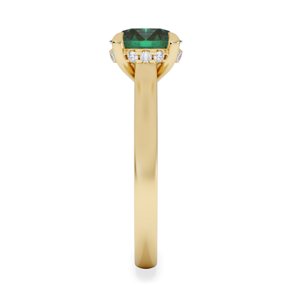 Amora Gem 2.00ct Round Cut Lab Emerald Hidden Halo Engagement Ring in 18K Yellow Gold