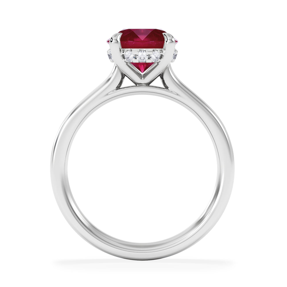 Amora Gem 2.00ct Round Cut Lab Ruby Hidden Halo Engagement Ring in 18K White Gold