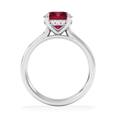 Amora Gem 2.00ct Round Cut Lab Ruby Hidden Halo Engagement Ring in 18K White Gold