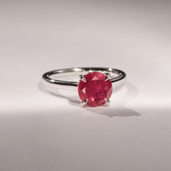 Amora Gem 2.00ct Round Cut Lab Ruby Hidden Halo Engagement Ring in 18K White Gold