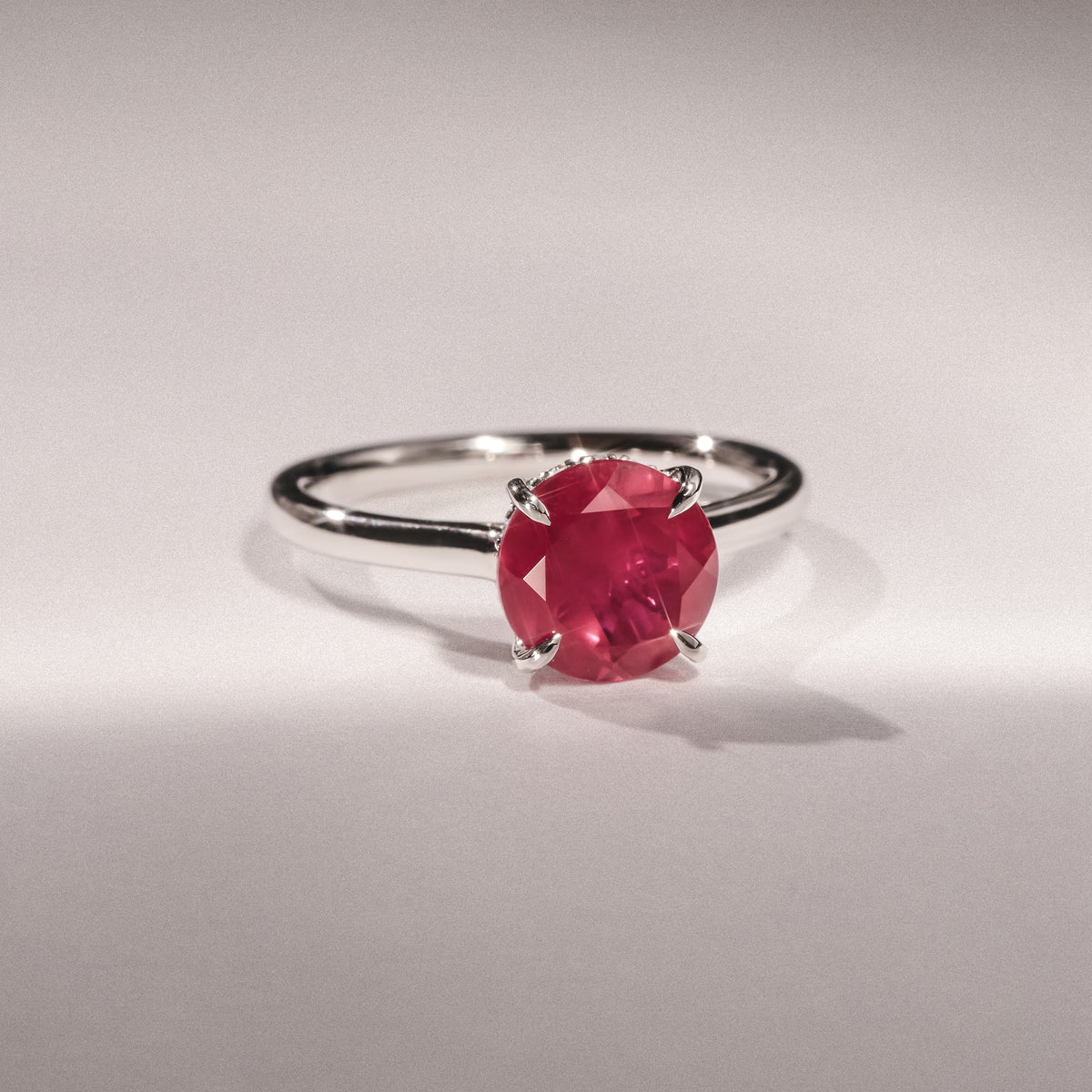 Amora Gem 2.00ct Round Cut Lab Ruby Hidden Halo Engagement Ring in 18K White Gold