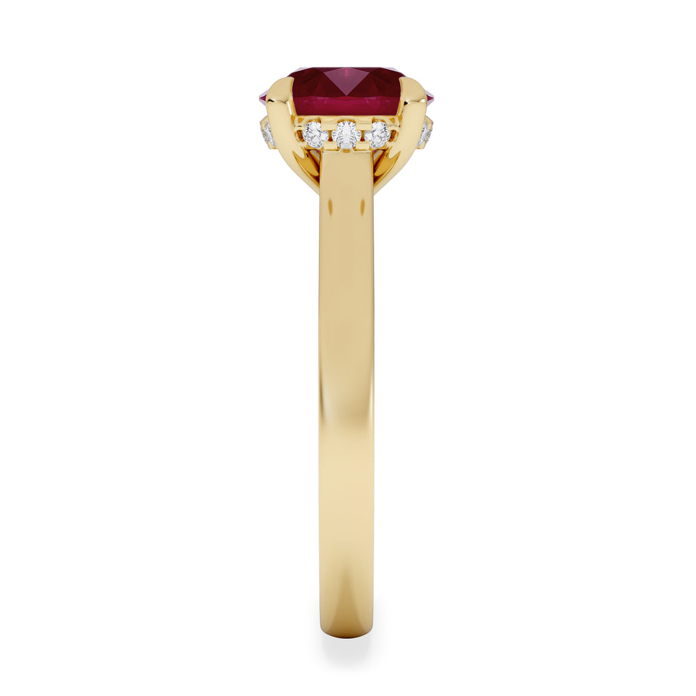 Amora Gem 2.00ct Round Cut Lab Ruby Hidden Halo Engagement Ring in 18K Yellow Gold