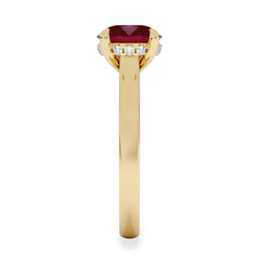 Amora Gem 2.00ct Round Cut Lab Ruby Hidden Halo Engagement Ring in 18K Yellow Gold