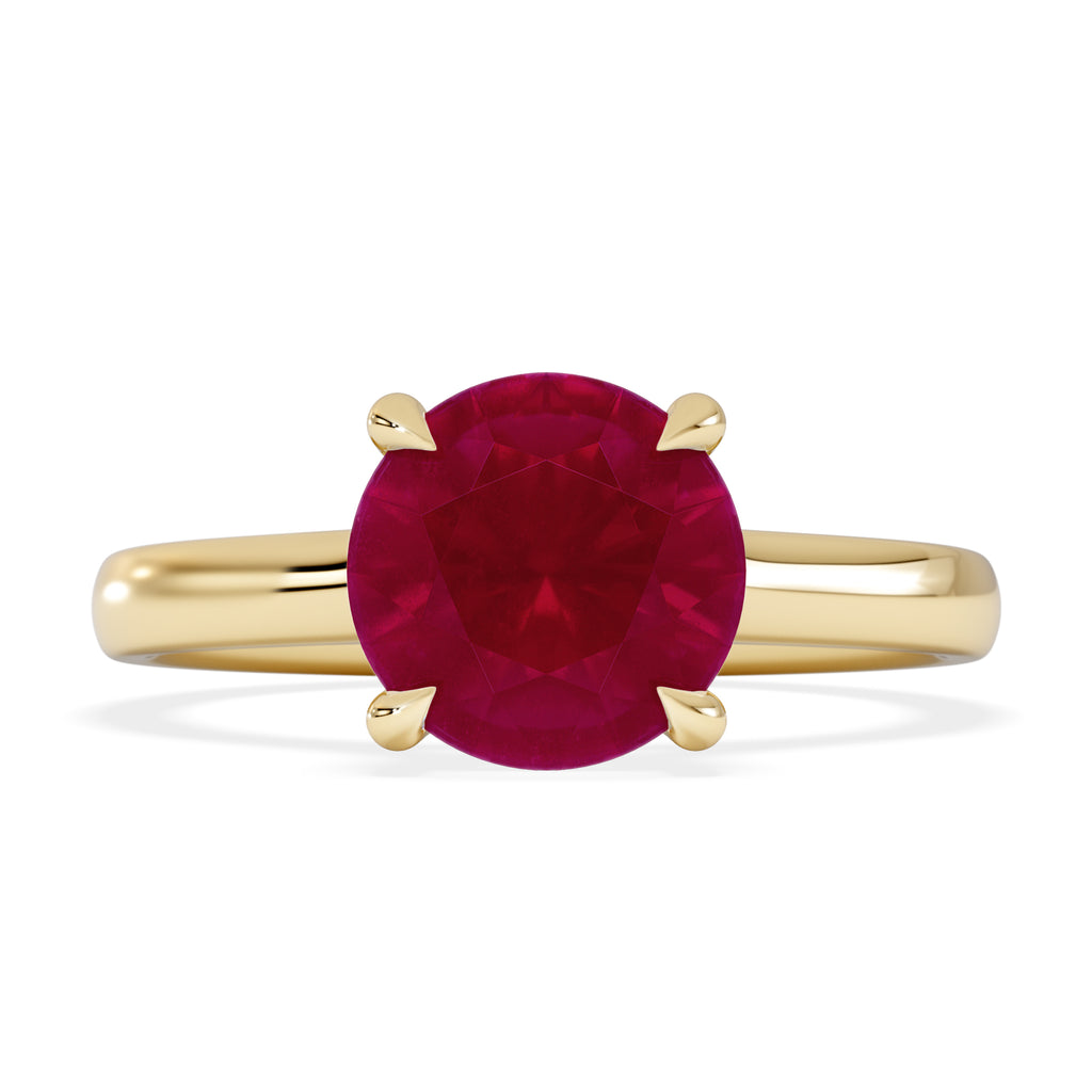 Amora Gem 2.00ct Round Cut Lab Ruby Hidden Halo Engagement Ring in 18K Yellow Gold