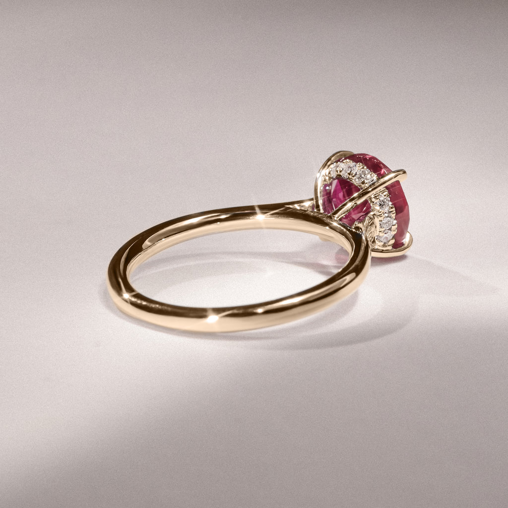 Amora Gem 2.00ct Round Cut Lab Ruby Hidden Halo Engagement Ring in 18K Yellow Gold