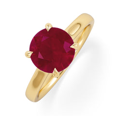 Amora Gem 2.00ct Round Cut Lab Ruby Hidden Halo Engagement Ring in 18K Yellow Gold