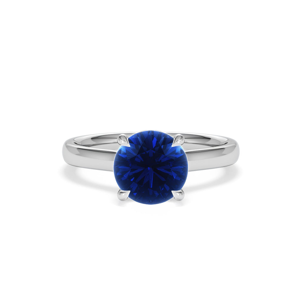 Amora 2.00ct Round Cut Lab Sapphire Hidden Halo Engagement Ring in 18K White Gold