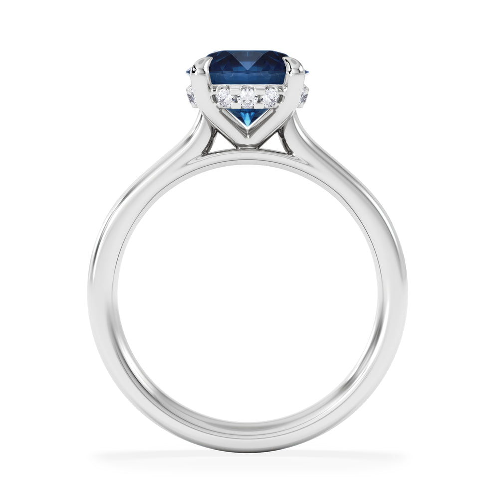 Amora Gem 2.00ct Round Cut Lab Sapphire Hidden Halo Engagement Ring in 18K White Gold