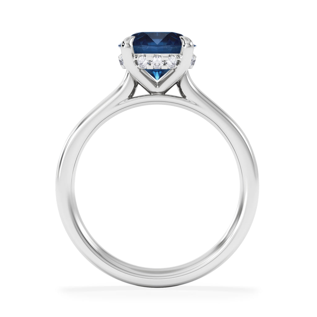 Amora Gem 2.00ct Round Cut Lab Sapphire Hidden Halo Engagement Ring in 18K White Gold