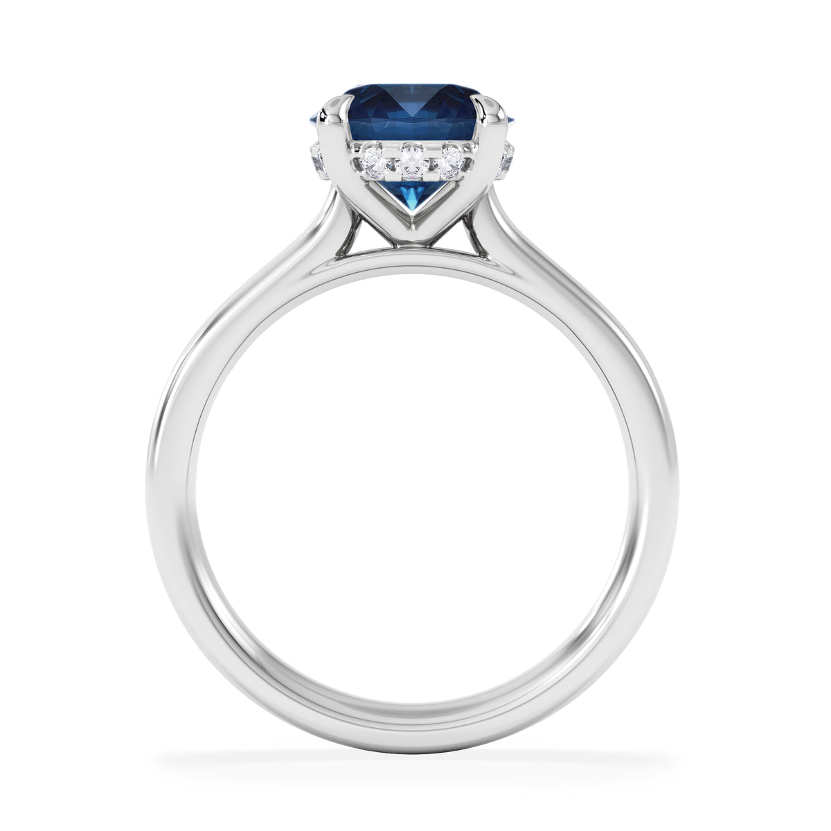Amora Gem 2.00ct Round Cut Lab Sapphire Hidden Halo Engagement Ring in 18K White Gold