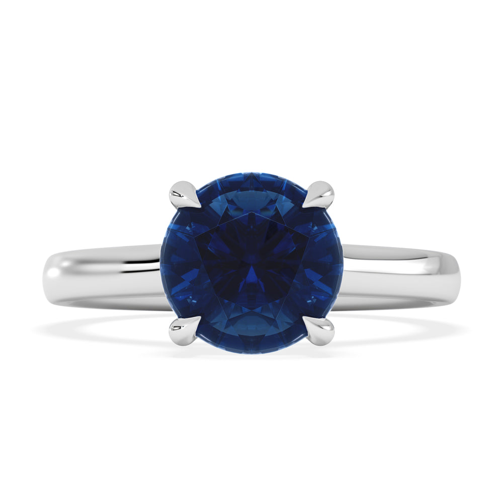 Amora Gem 2.00ct Round Cut Lab Sapphire Hidden Halo Engagement Ring in 18K White Gold