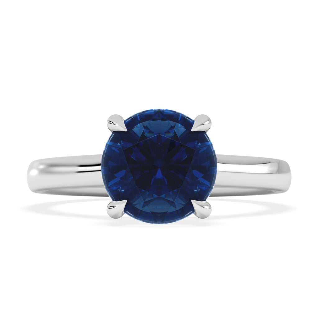 Amora Gem 2.00ct Round Cut Lab Sapphire Hidden Halo Engagement Ring in 18K White Gold