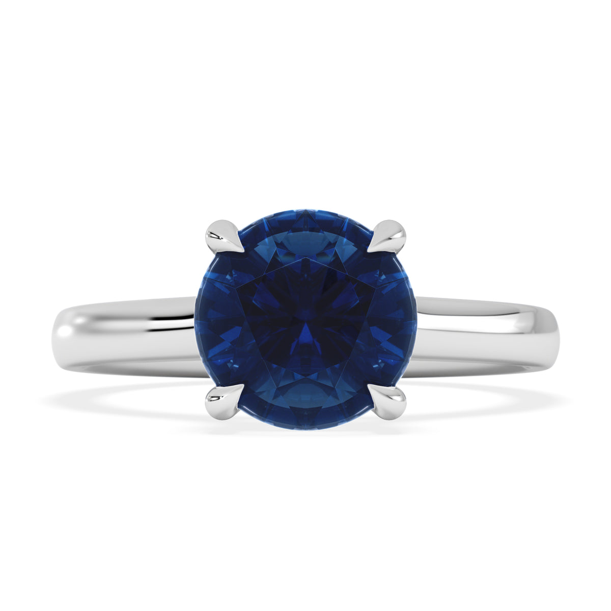 Amora Gem 2.00ct Round Cut Lab Sapphire Hidden Halo Engagement Ring in 18K White Gold
