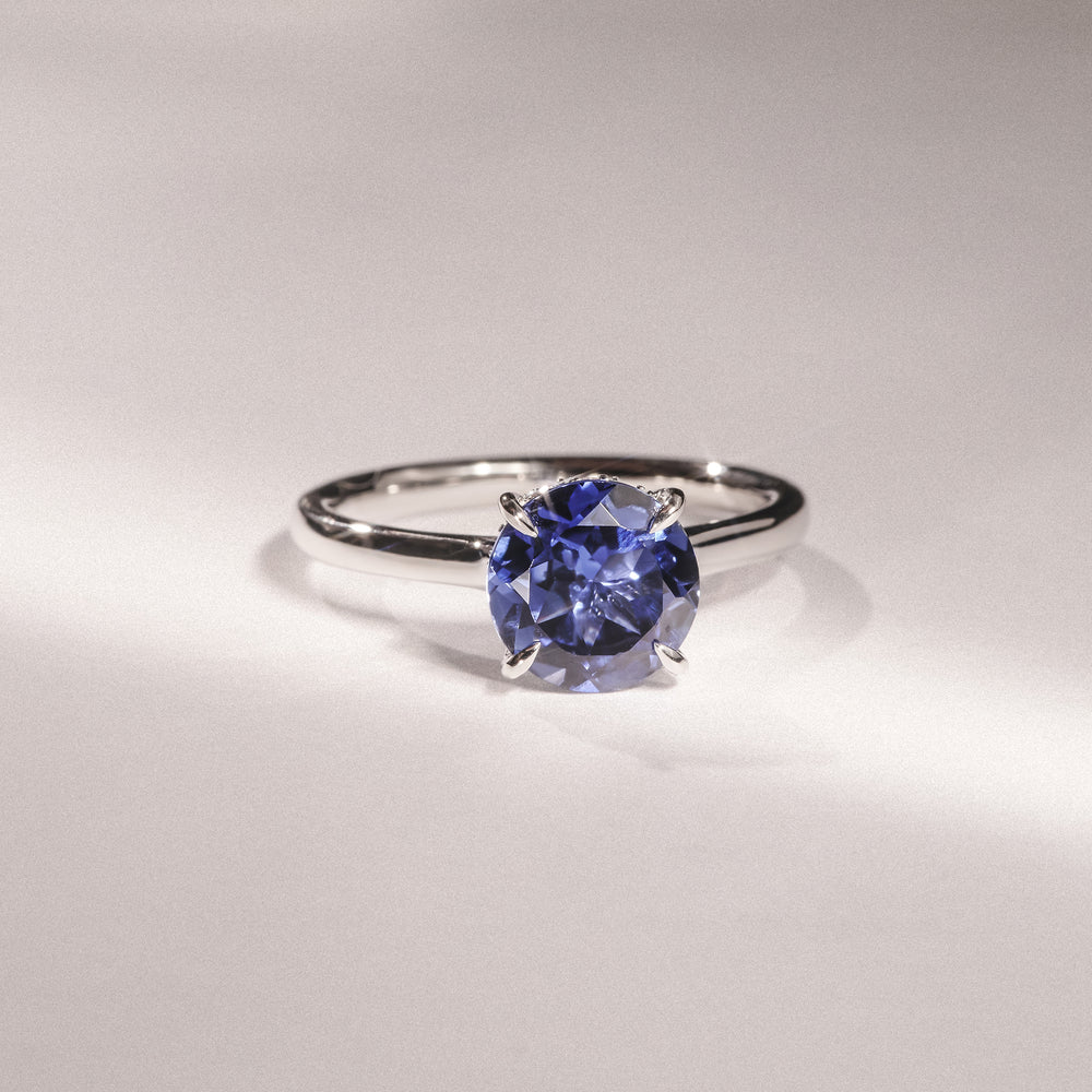 Amora Gem 2.00ct Round Cut Lab Sapphire Hidden Halo Engagement Ring in 18K White Gold