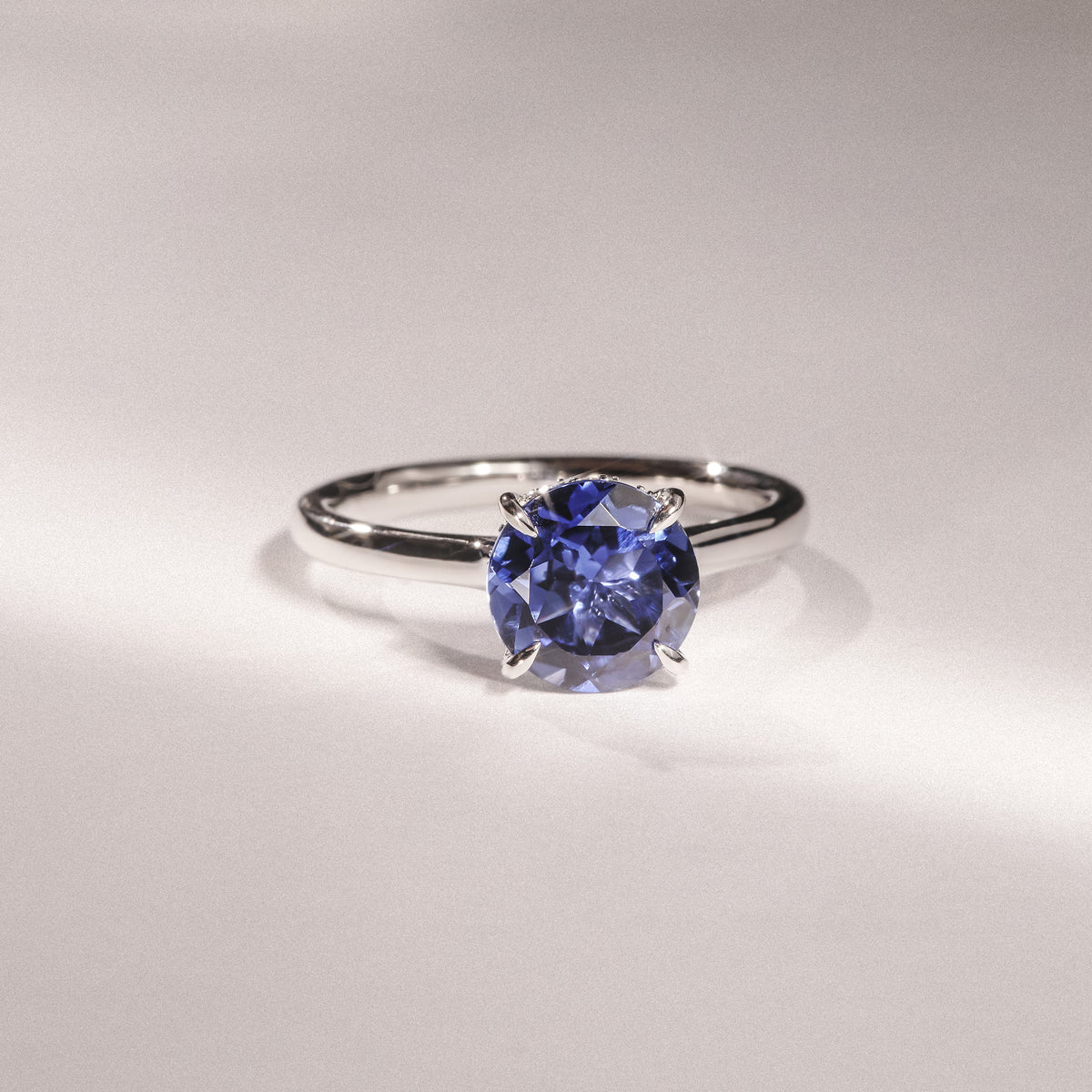 Amora Gem 2.00ct Round Cut Lab Sapphire Hidden Halo Engagement Ring in 18K White Gold