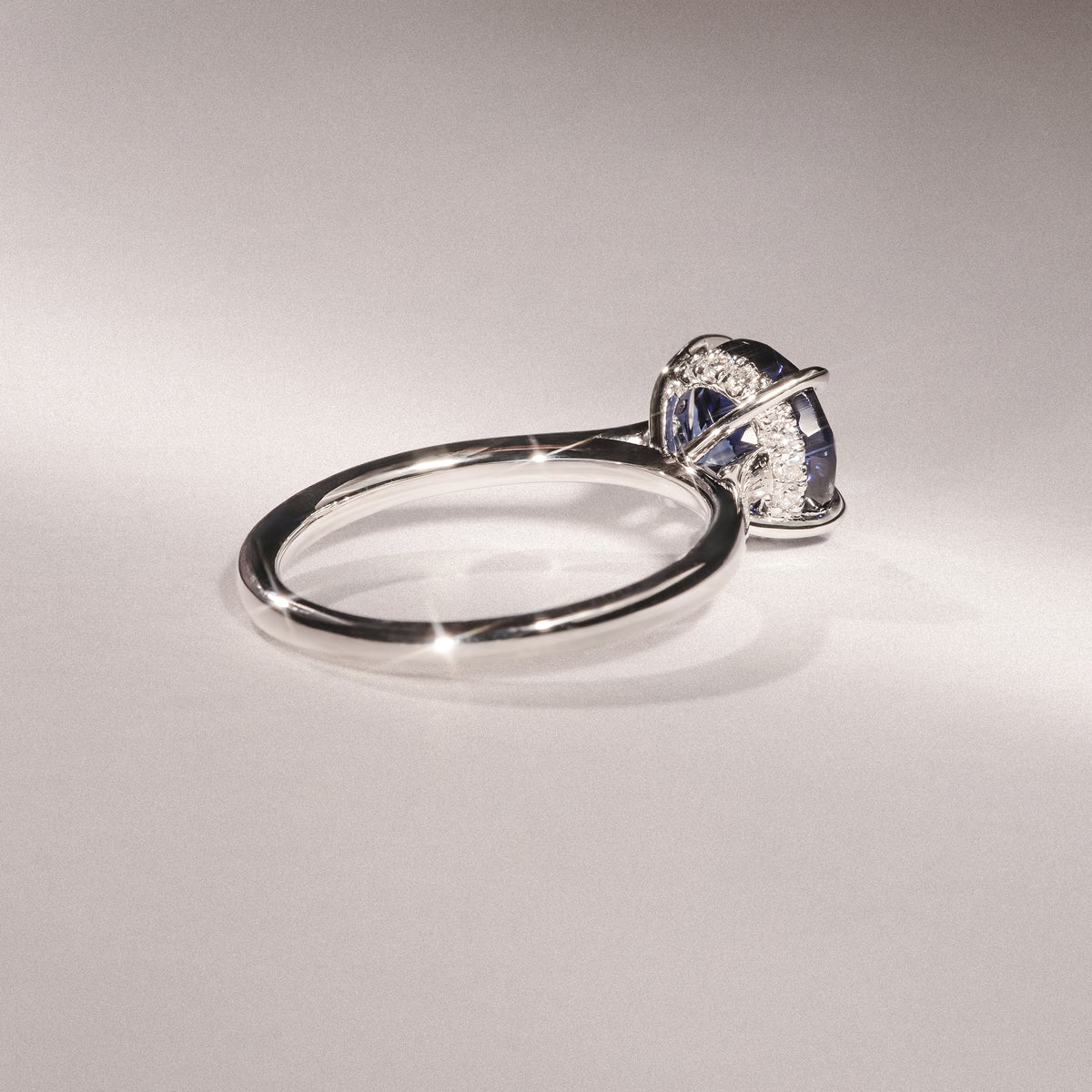 Amora Gem 2.00ct Round Cut Lab Sapphire Hidden Halo Engagement Ring in 18K White Gold