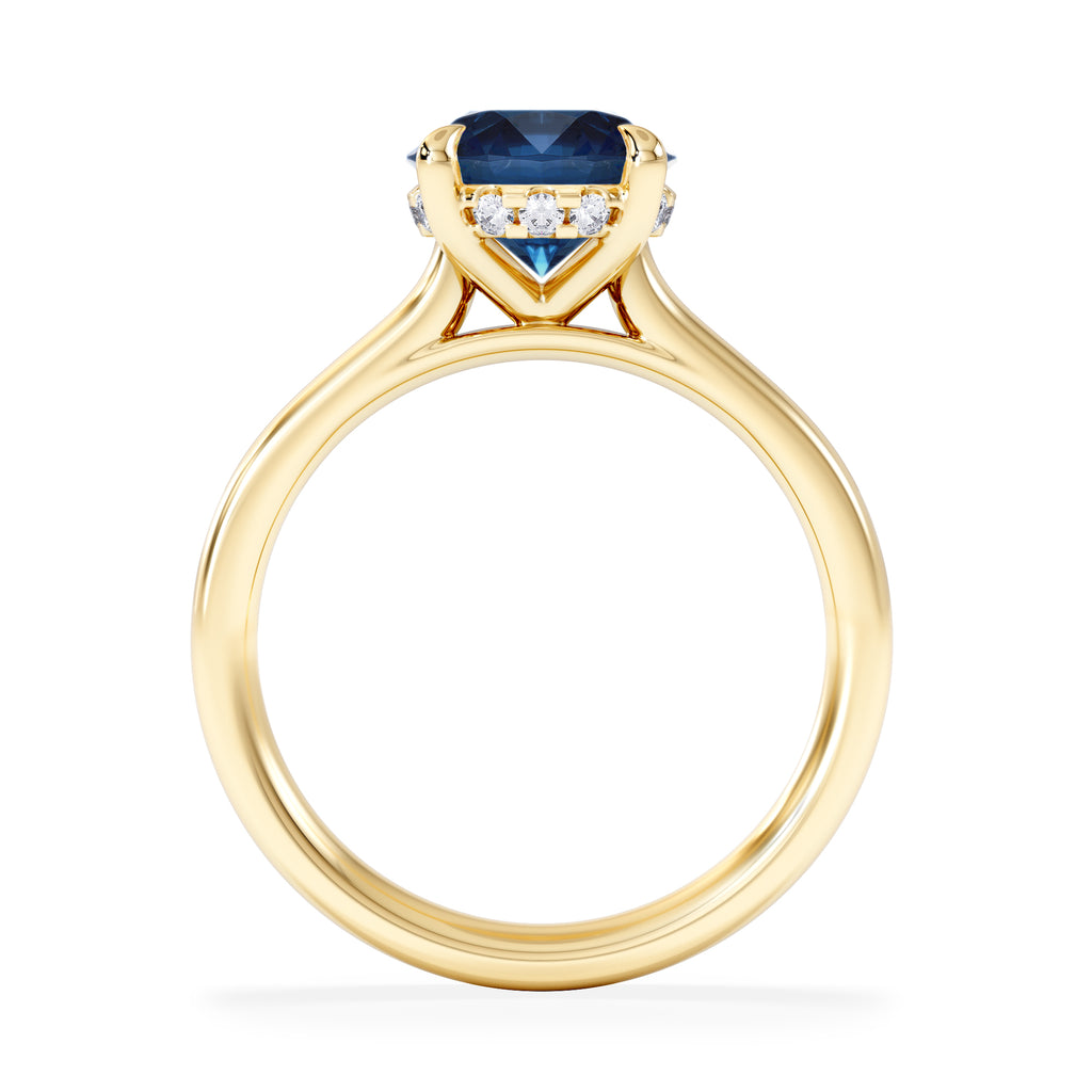 Amora Gem 2.00ct Round Cut Lab Sapphire Hidden Halo Engagement Ring in 18K Yellow Gold