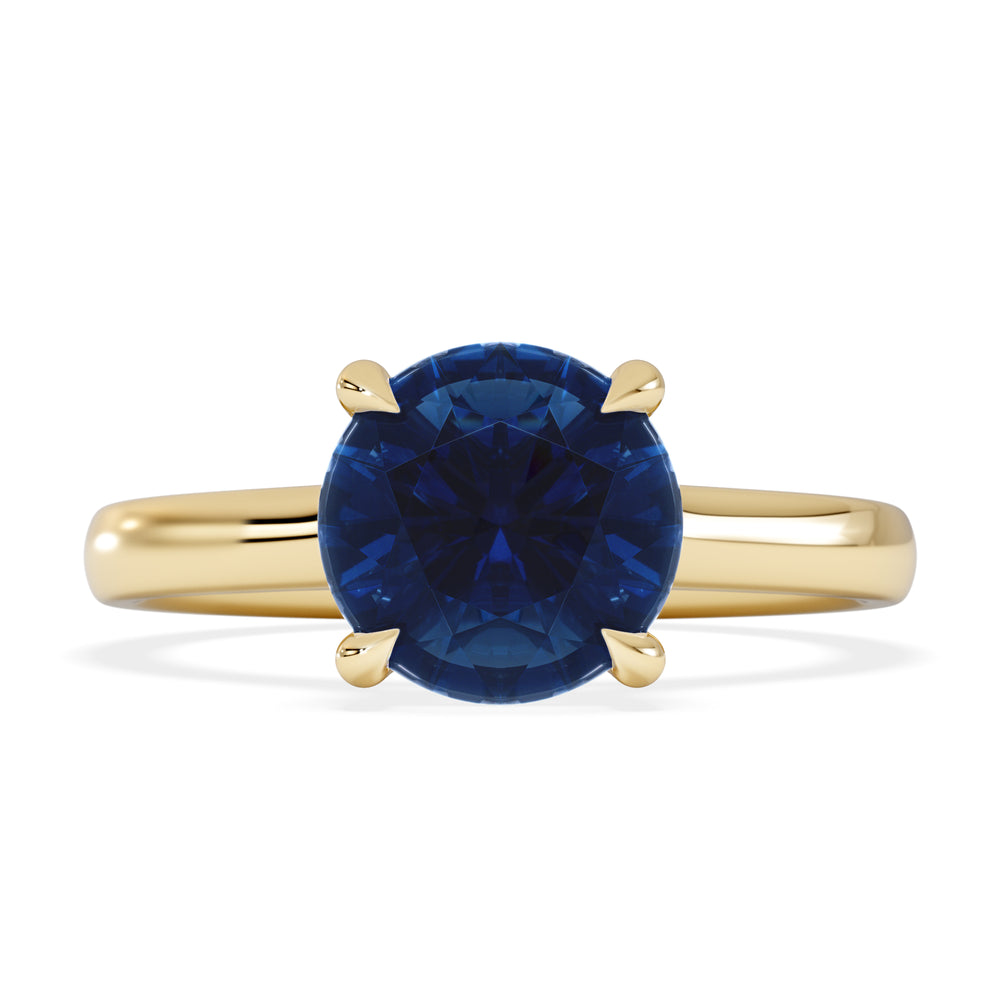 Amora Gem 2.00ct Round Cut Lab Sapphire Hidden Halo Engagement Ring in 18K Yellow Gold
