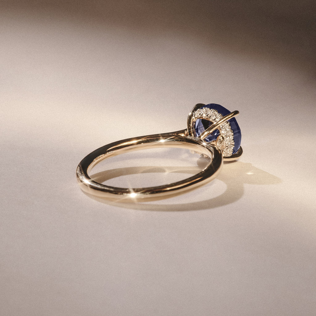 Amora Gem 2.00ct Round Cut Lab Sapphire Hidden Halo Engagement Ring in 18K Yellow Gold
