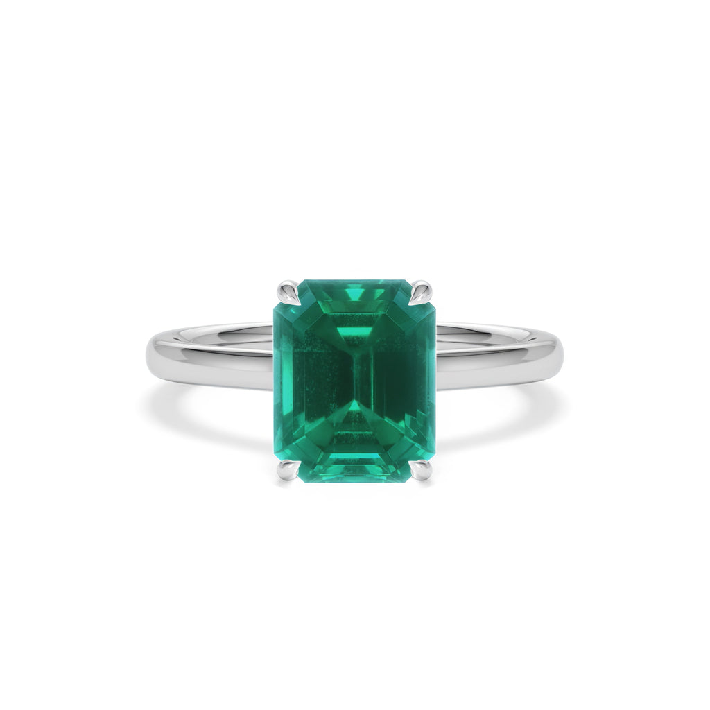 Amora 2.50ct Emerald Cut Lab Hidden Halo Emerald Engagement Ring in 18K White Gold