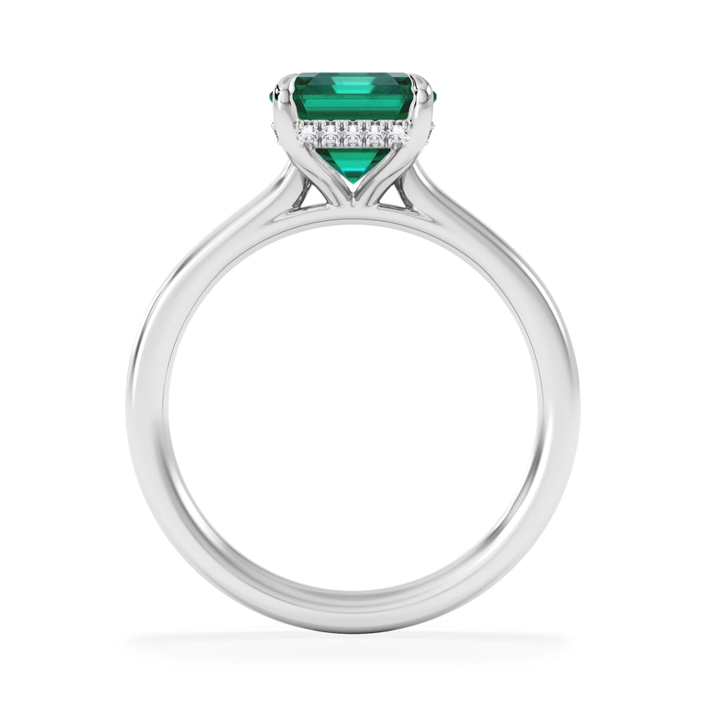 Amora Gem 2.50ct Emerald Cut Lab Hidden Halo Emerald Engagement Ring in 18K White Gold