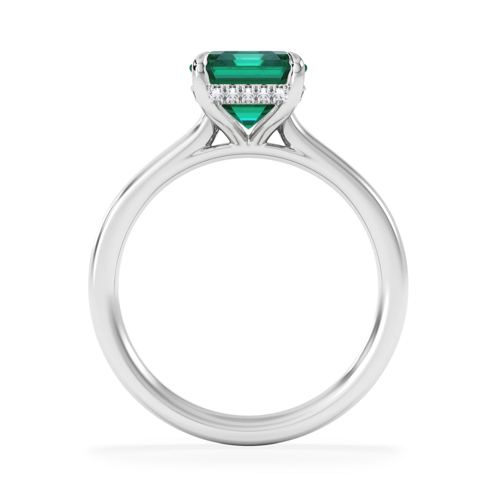 Amora Gem 2.50ct Emerald Cut Lab Hidden Halo Emerald Engagement Ring in 18K White Gold