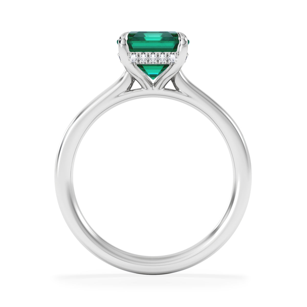 Amora Gem 2.50ct Emerald Cut Lab Hidden Halo Emerald Engagement Ring in 18K White Gold