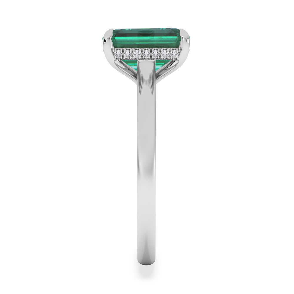 Amora Gem 2.50ct Emerald Cut Lab Hidden Halo Emerald Engagement Ring in 18K White Gold